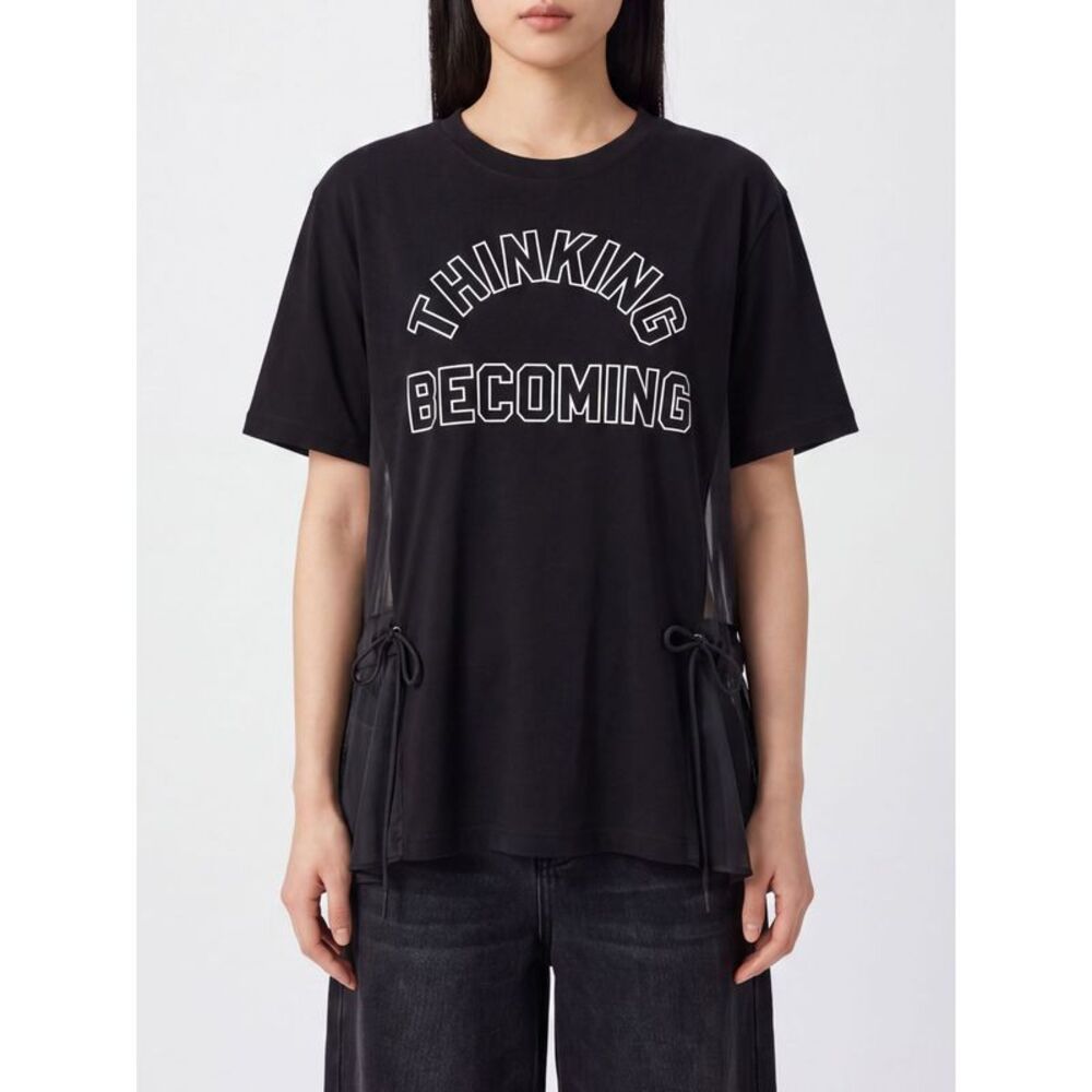 Sacai Women Cotton T-Shirt Sacai With Chiffon Inserts And Drawstring Waist